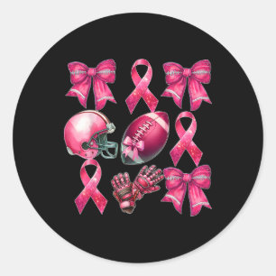 Fun Cheer Cute Coquette Bow Footbyll Breast Cancer Classic Round Sticker