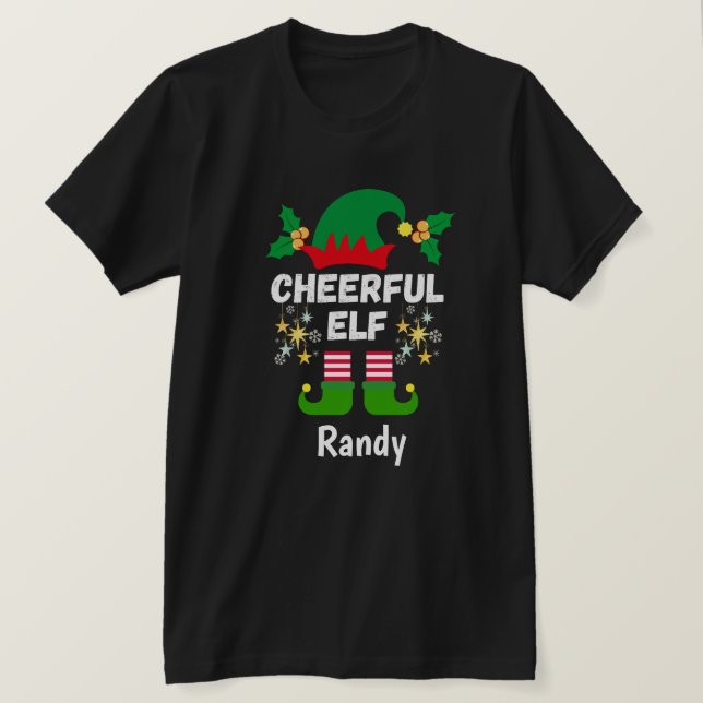Fun Cheerful Elf - Funny Christmas Naming Gifts T-Shirt (Design Front)