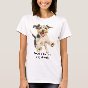 Fun Cheerful Happy Terrier Dog Scripture T-Shirt