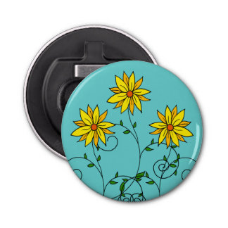 Fun Cheerful Yellow Flowers Doodle Art Bottle Opener