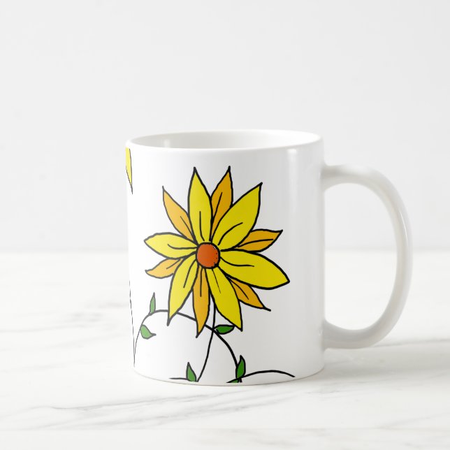 Fun Cheerful Yellow Flowers Doodle Art Coffee Mug (Right)