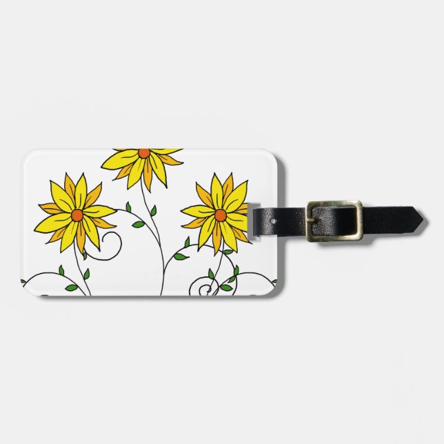 Fun Cheerful Yellow Flowers Doodle Art Luggage Tag (Front Horizontal)