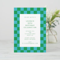 Fun Chequerboard Blue Green Geometric Birthday