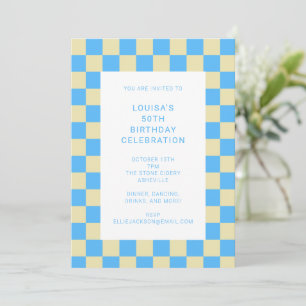 Fun Chequerboard Light Blue Geometric Birthday Invitation