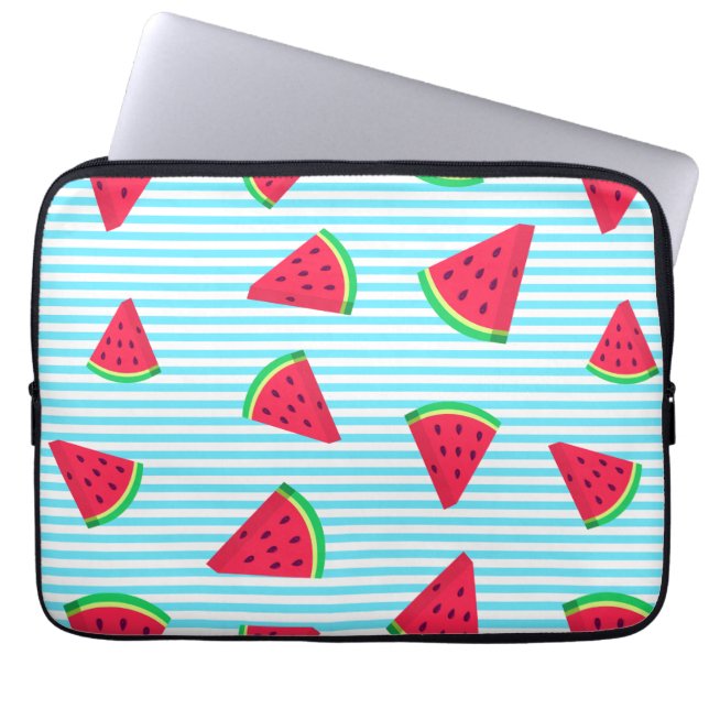 Fun Chic Watermelon Slices Blue Lines Pattern Laptop Sleeve (Front)
