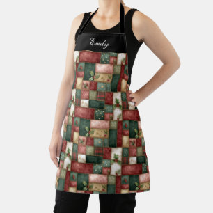 Fun Chic Winter Greenery Christmas Party Apron