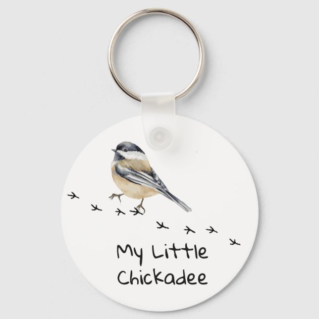 Fun Chickadee Cute little Bird Tracks  Keychain (Front)