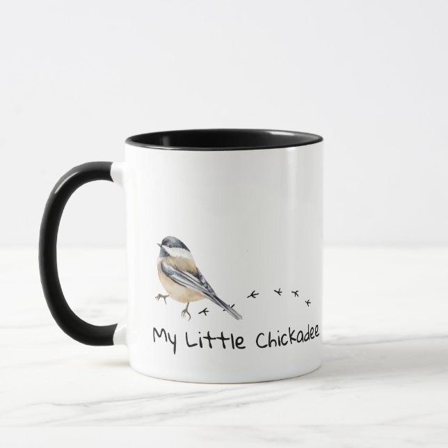 Fun Chickadee Cute little Bird Tracks Mug (Left)