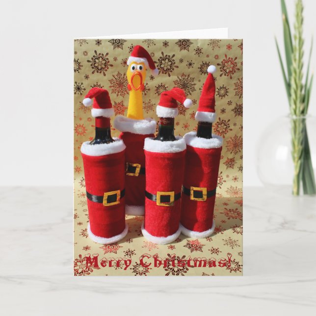 Fun Chicken and Wine Christmas Greeting Card! Holiday Card (Front)