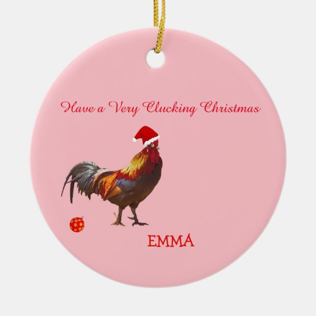 Fun Chicken Christmas Greeting Ceramic Tree Decoration (Front)