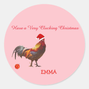 Fun Chicken Christmas Greeting Classic Round Sticker