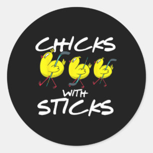 Fun Chicks With Sticks Ice Hockey Chicken Classic Round Sticker