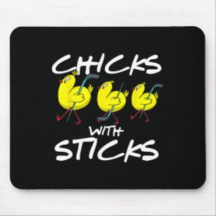 Fun Chicks With Sticks Ice Hockey Chicken Mouse Pad