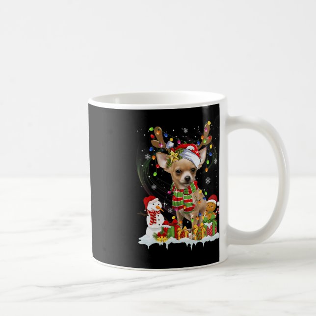 Fun Chihuahua Christmas Ugly  Dog Santa Hat Lights Coffee Mug (Right)