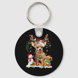 Fun Chihuahua Christmas Ugly Dog Santa Hat Lights Key Ring