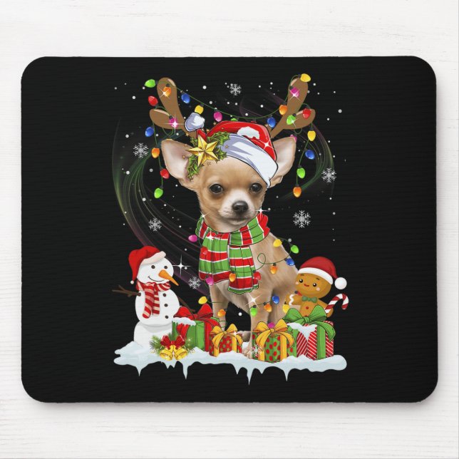 Fun Chihuahua Christmas Ugly  Dog Santa Hat Lights Mouse Pad (Front)