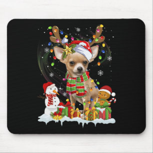Fun Chihuahua Christmas Ugly Dog Santa Hat Lights  Mouse Pad