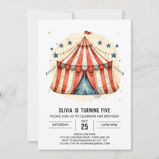 Fun Children's Tent Circus Birthday Invitation (Front)