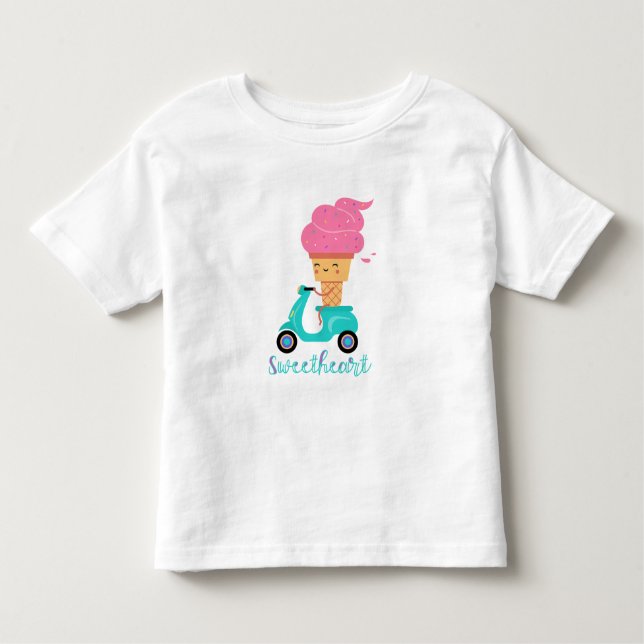 Fun Chill Summer Pink Ice Cream Scooter Sweetheart Toddler T-Shirt (Front)