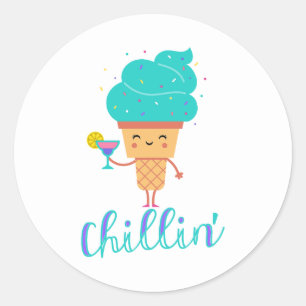 Fun Chill Summer Teal Ice Cream Chillin' Party Classic Round Sticker