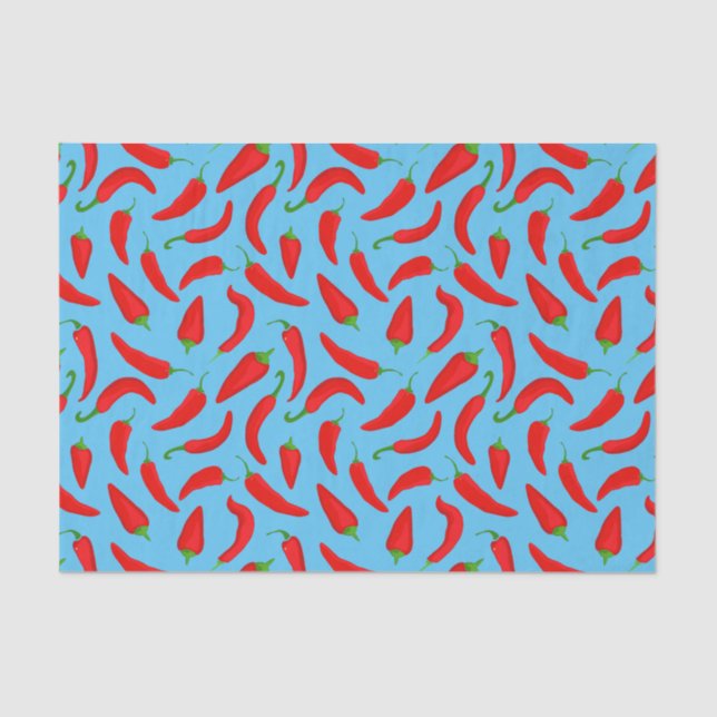 Fun Chilli Pepper Pattern on Blue Tissue Paper (Front)