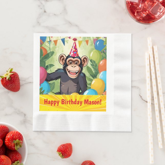 Fun Chimpanzee Kid's Wild Jungle Monkey Birthday Napkin (Insitu)