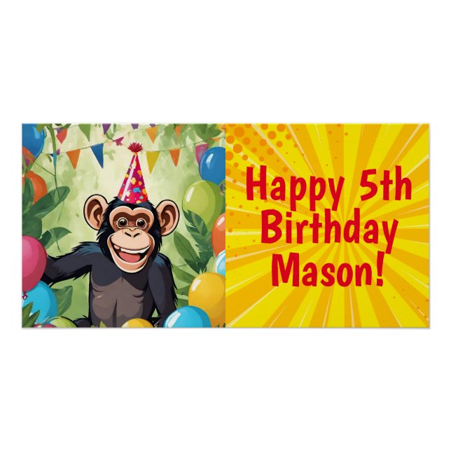 Fun Chimpanzee Kid's Wild Jungle Monkey Birthday Poster (Front)