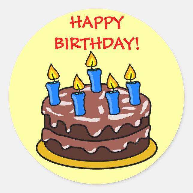 Fun Chocolate Happy Birthday Cake with Candles Classic Round Sticker (Front)