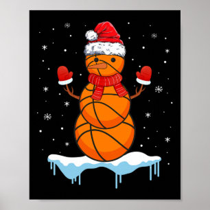 Fun Christmas Basketball Santa Snowman  Poster