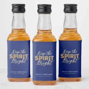 Fun Christmas Blue & Gold Liquor Bottle Label