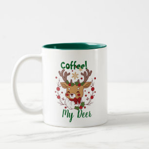 FUN Christmas Brown & Green  ''My Deer''  Two-Tone Coffee Mug