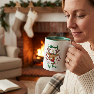 FUN Christmas Brown & Green ''My Deer'' Two-Tone Coffee Mug