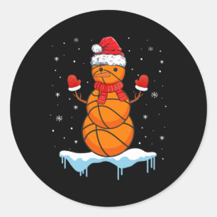 Fun Christmas Bysketbyll Santa Snowman Classic Round Sticker
