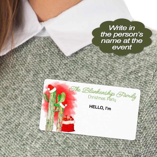 Fun Christmas Cactus Paper Label Name Tag (Shout HOWDY as you call out guests with their personal name tags at your awesome southwestern event)