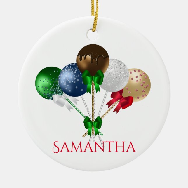 Fun Christmas Cake Pop Colourful Ceramic Ornament (Front)