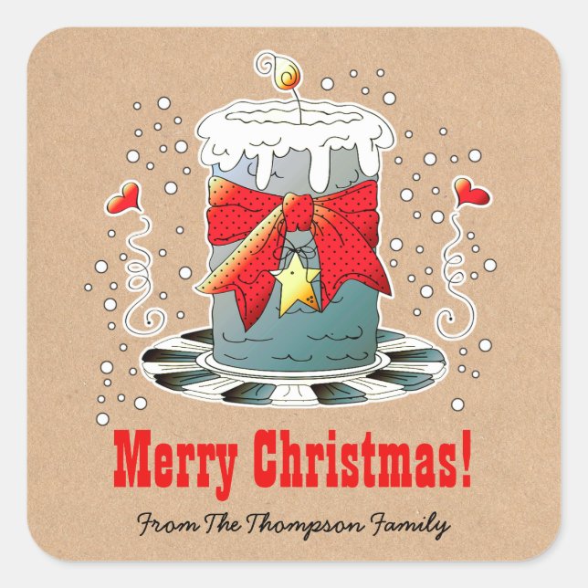 Fun Christmas Candle Kraft Paper Custom Square Sticker (Front)