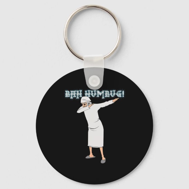 Fun Christmas Carol Dabbing Scrooge Nightgown Bah  Key Ring (Front)