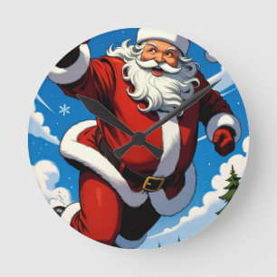 Fun Christmas Cartoon Art Round Clock