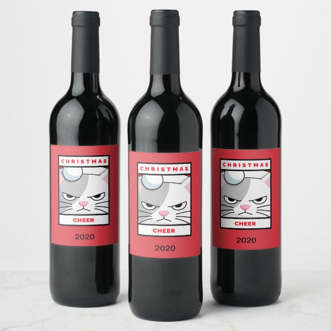Fun Christmas Cheer Cat Lovers Design Wine Label (Bottles)