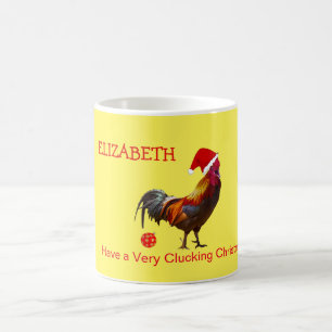 Fun Christmas Chicken Greeting Yellow Red Coffee Mug