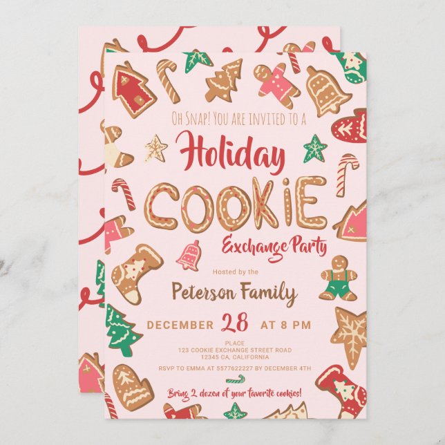 Fun Christmas cookie exchange party swap pink Invitation (Front/Back)