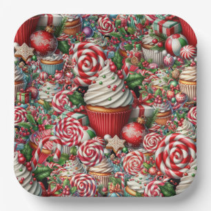 Fun Christmas Cupcakes Red Stripe Canes Paper Plate