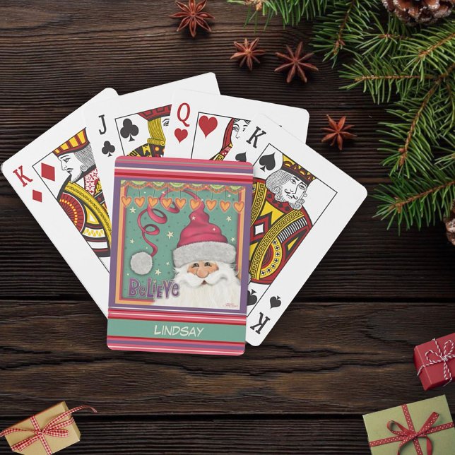 Fun Christmas Custom Name Pink Santa Inspirivity Playing Cards (Creator Uploaded)
