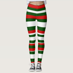 Fun Christmas Deck the Halls Crew Red Green Stripe Leggings
