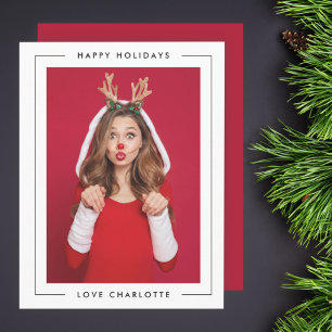 Fun Christmas   Deep Red Cute Playful Photo Holiday Card