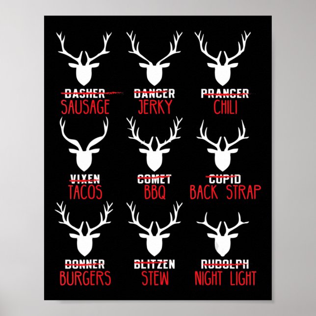 Fun Christmas Deer Hunters All of Santa's Reindeer Poster (Front)