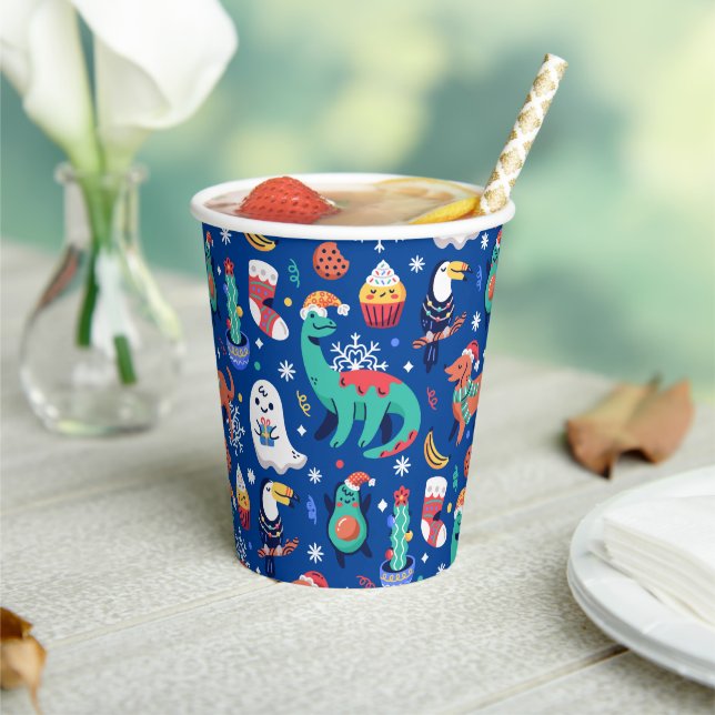 Fun Christmas Dinosaur Dog Parrot Avocado Cactus Paper Cups (Insitu)