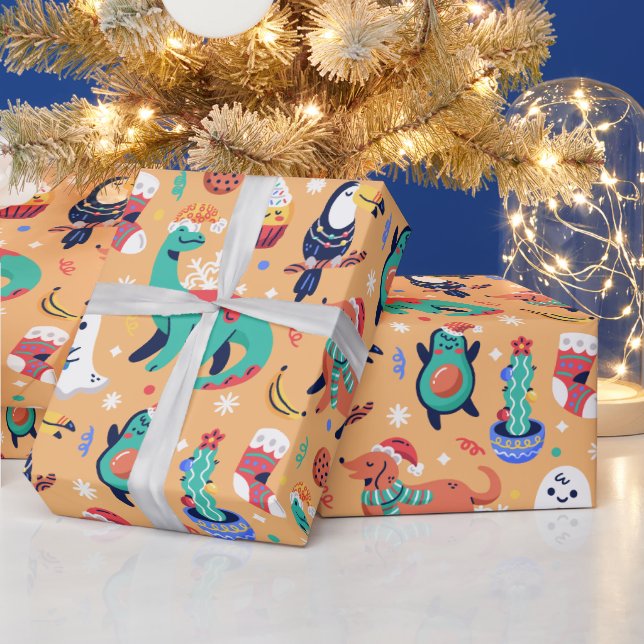 Fun Christmas Dinosaur Dog Parrot Avocado Cactus Wrapping Paper (Holidays)