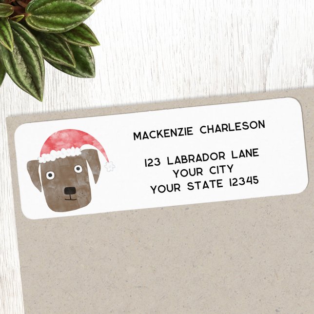 Fun Christmas Dog Personalised Return Address Label (Fun dog in a Christmas Santa hat personalized return address label)