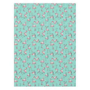 Fun Christmas Flamingos with Santa Hats Tablecloth